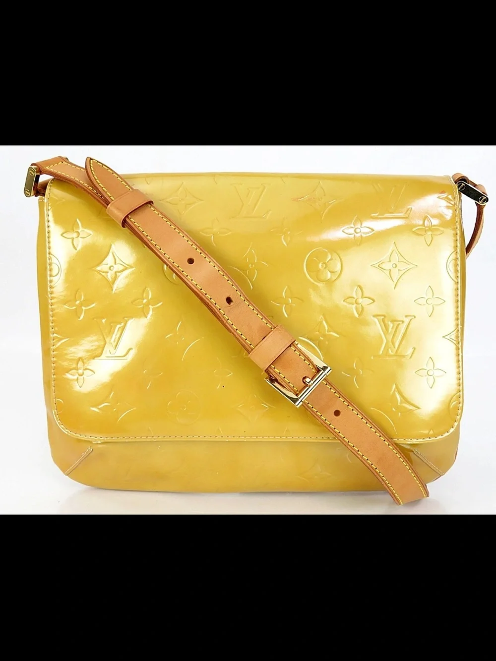 Louis Vuitton Yellow Vernis Embossed Monogram Crossbody with Tan Strap